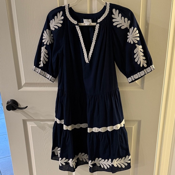 Velvet Dresses & Skirts - Velvet Navy and White Embroidered Kids Dress